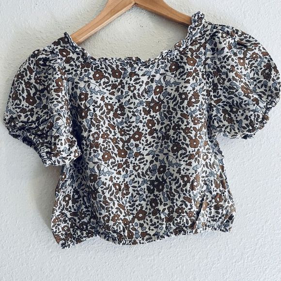 Rylee + Cru Girls Floral Button Down Short Puff Sleeve Top Youth Size 10-12 - Picture 6 of 7